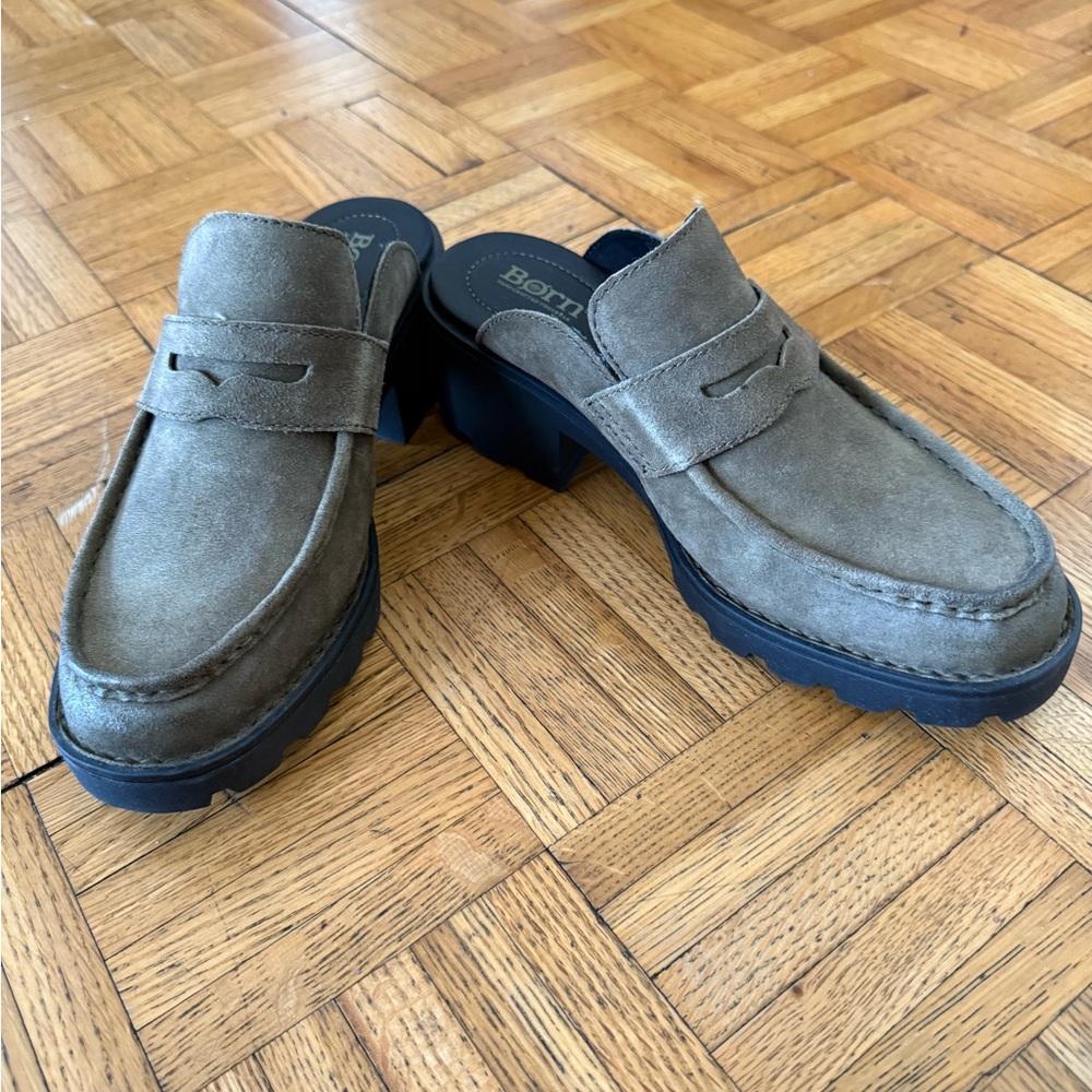 Born Gala Dark Basalto Distressed Penny Mule Size 8.5